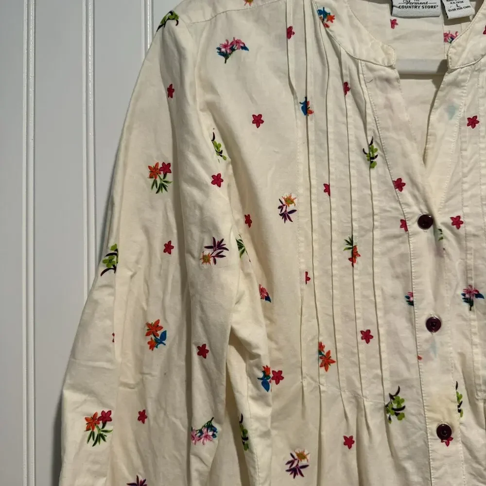 Vermont Country Store Floral Pintucked Cotton Shirt Size Large